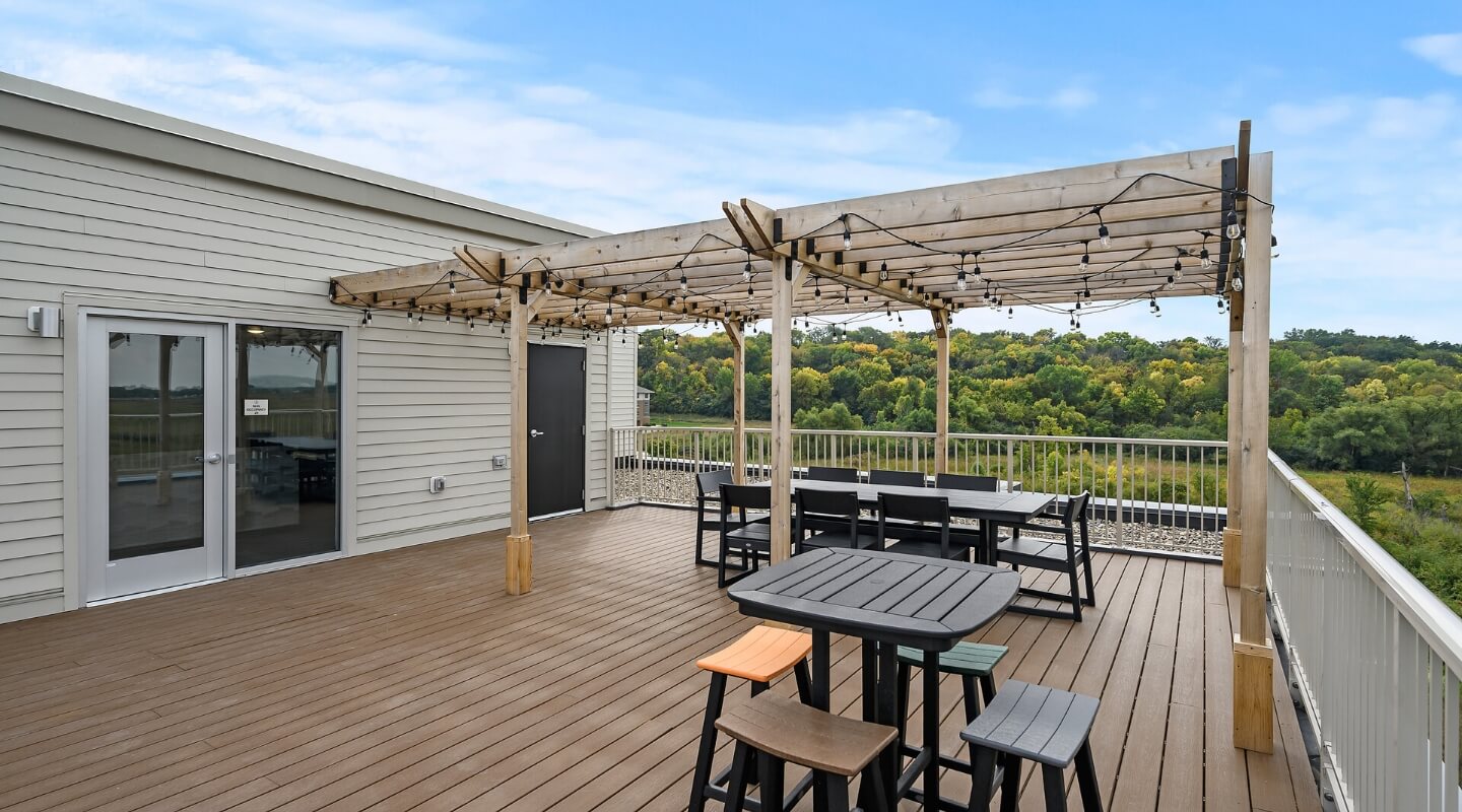 the community rooftop seating area